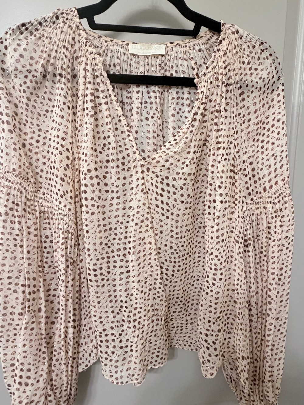 Ulla Johnson Cream Blouse with Brown Dot Print